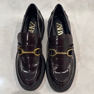 Zara Burgundy Loafers with Gold Detail